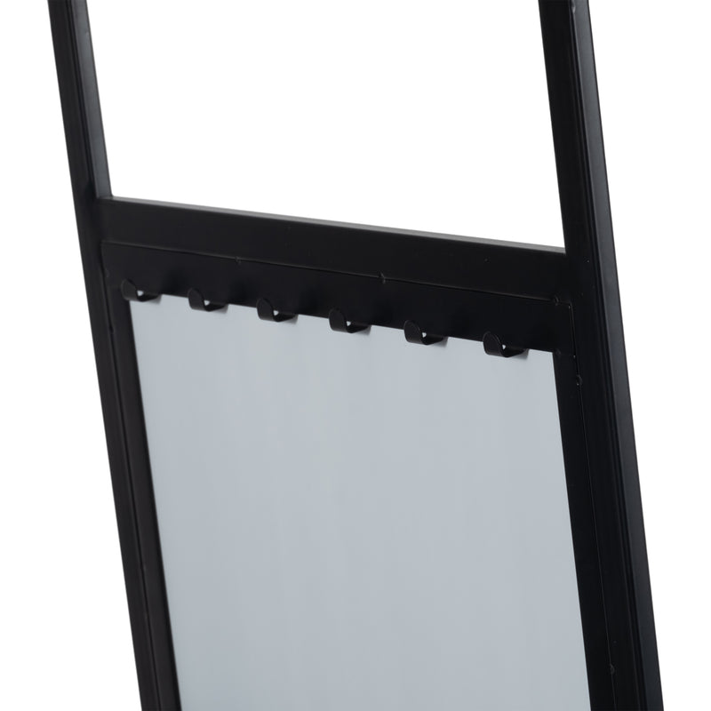 63 Standing Mirror W/ Hooks, Black