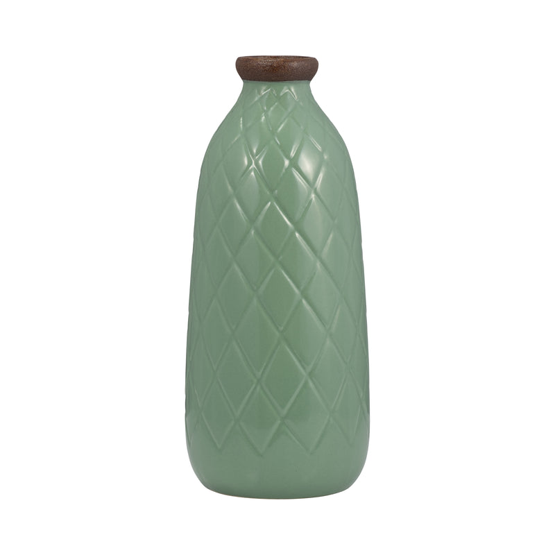 CER, 12 PLAID TEXTURED VASE, DARK SAGE