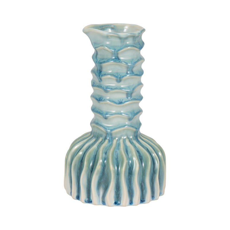 9 Coastal Ribbed Bud Vase Reactive Finish, Blue