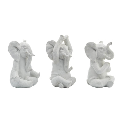 RESIN, S/3, 8H, YOGA ELEPHANTS, WT