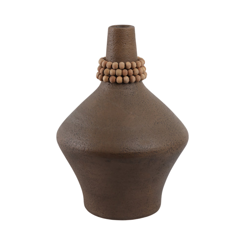 14 Tutwell Large Vase With Wood Beads, Brwn