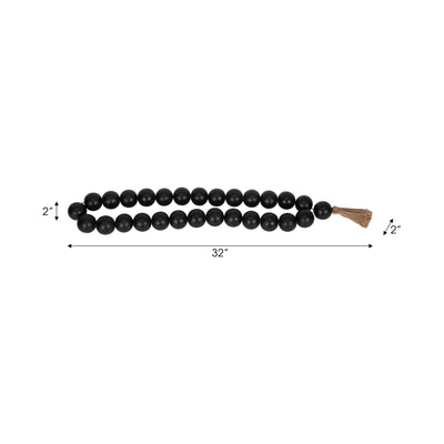 WOOD, 28 2 DBL BEADED GARLAND W/ TASSEL, BLACK