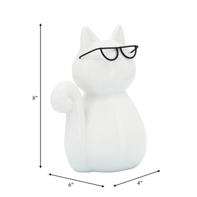 PORCELAIN, 8H CAT W/ GLASSES, WHITE