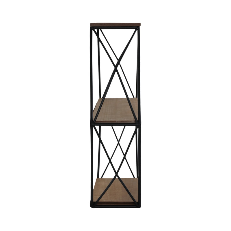 METAL/WOOD 3 TIER HEXAGON WALL SHELF, BROWN/BLACK