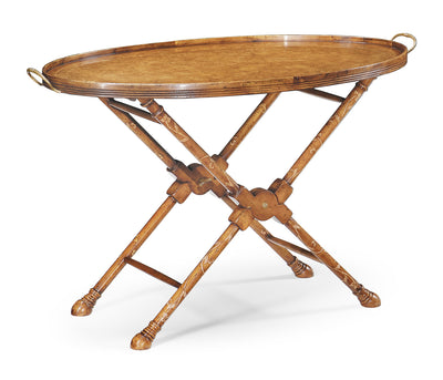 Windsor Collection - Oval Burl Walnut Tray on Stand with Floral Inlay