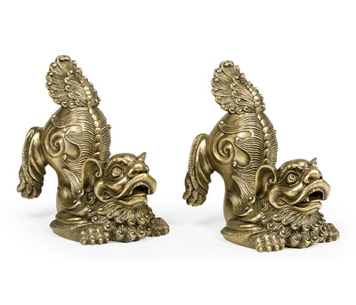 Curated Collection - Antique Brass Foo Dog Bookends