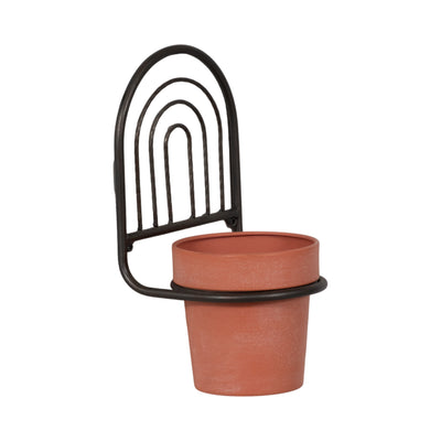 METAL, 11H WALL PLANTER, BLACK/TERRACOTTA