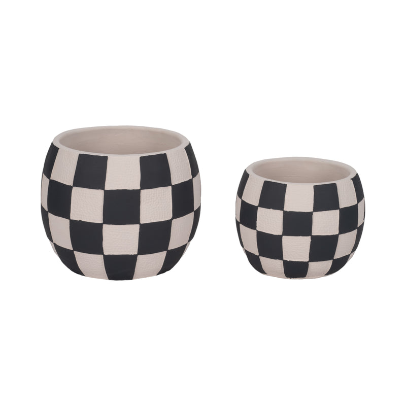 8 Checkerboard Rounded Planter, Black/white