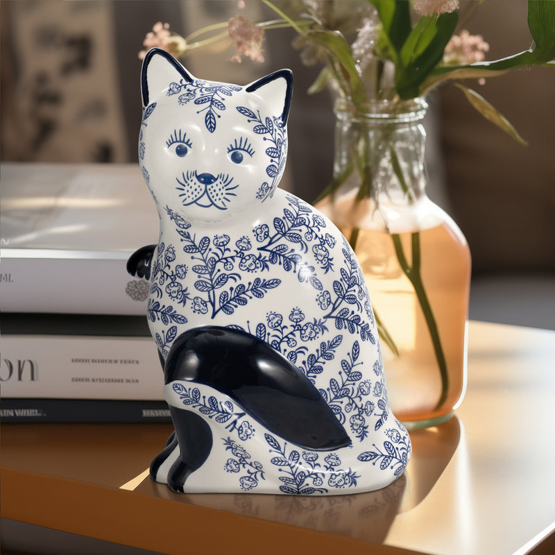 CER, 10 SITTING CHINOISERIE CAT, BLUE/WHITE