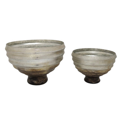 9 Glass Pedestal Bowl Ombre Finish, Multi