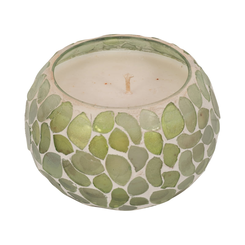 Glass, 4 10 Oz Mosaic Scented Candle, Light Green