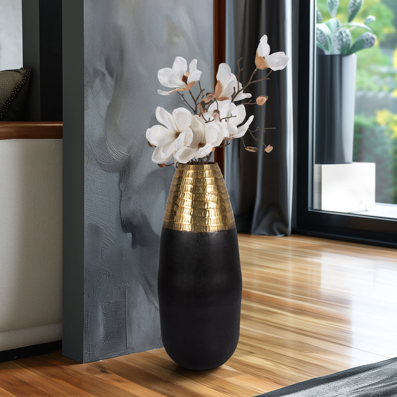 Metal, 20 2-tone Floor Vase, Black/gold