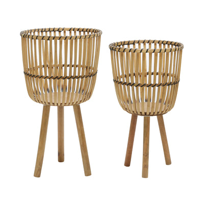 S/2 WICKER FOOTED PLANTERS 10/12, NATURAL