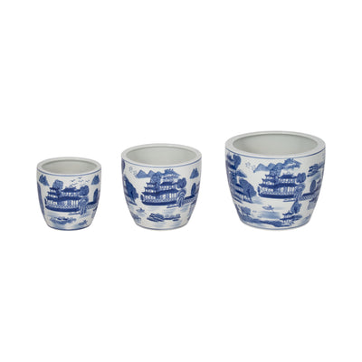 CER, S/3 6/8/10 CHINOISERIE PLANTERS, BLUE/WHITE