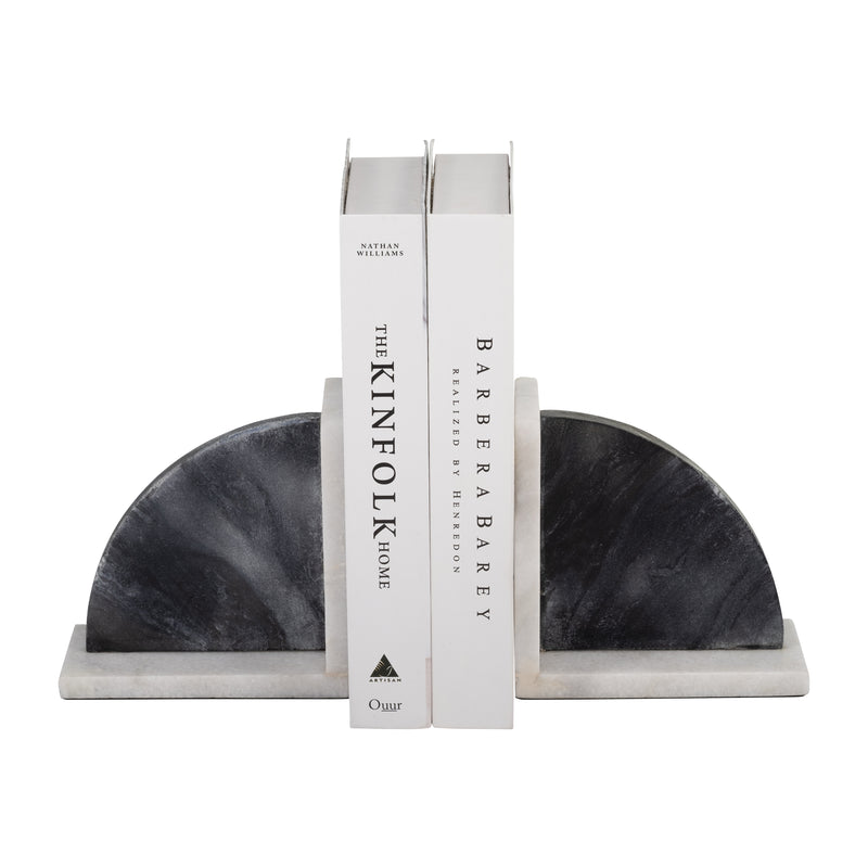 MARBLE,S/2 6H,ROUNDED BOOKENDS,BLACK/WHITE