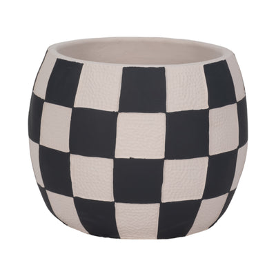 8 Checkerboard Rounded Planter, Black/white