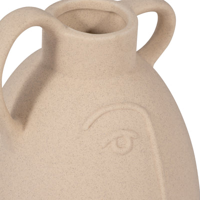 Cer, 8 Face Vase W/ Handles, Ivory