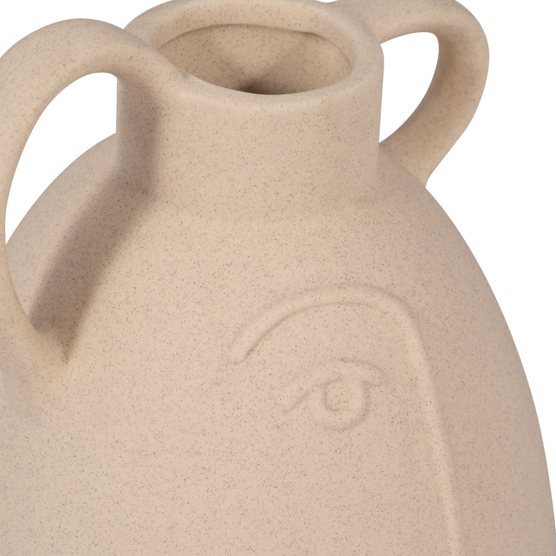 Cer, 8 Face Vase W/ Handles, Ivory