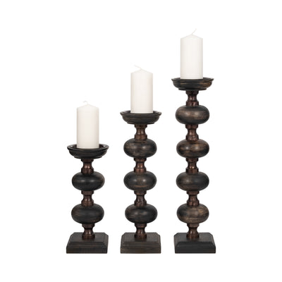 S/3 14/19/23 Sumpter Black Wood Candle Sticks