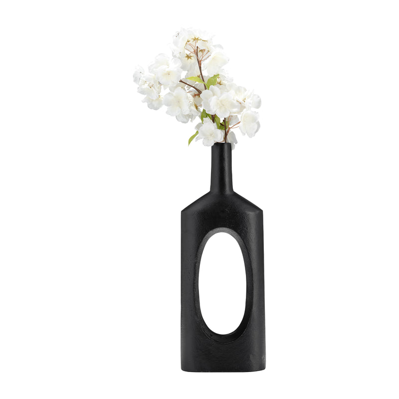 METAL,16H,TALL MODERN OPEN CUT OUT VASE,BLACK