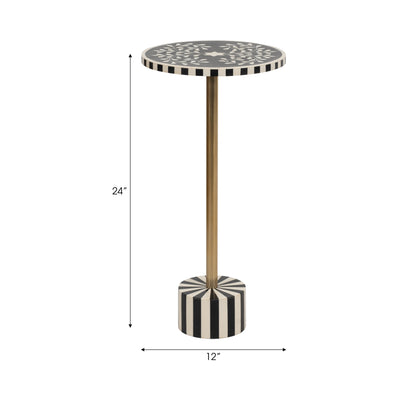 METAL, 24 HARLEQUIN STRIPE ACCENT TABLE, BLACK/WH