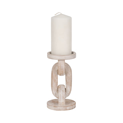 Wood, 8 Chain Pillar Candle Holder, White