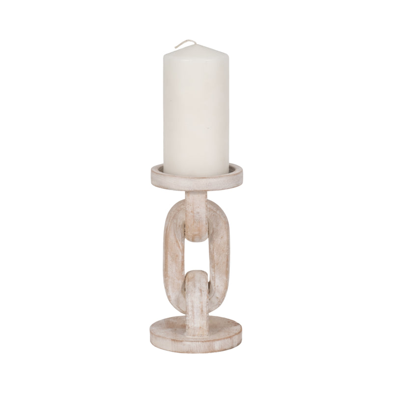 Wood, 8 Chain Pillar Candle Holder, White