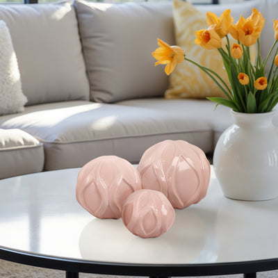 S/3 4/5/6 Madison Pink Cer Deco Balls - Set Of 3