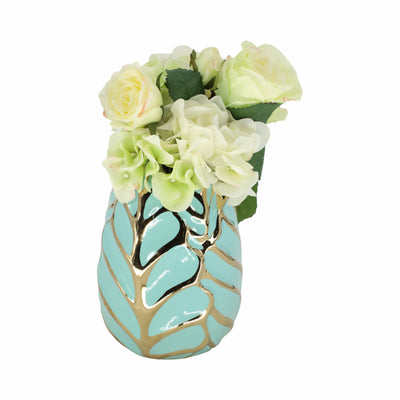 CERAMIC 12H LEAF VASE, GREEN