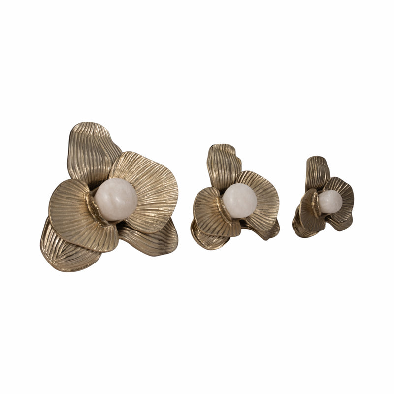 Metal, S/3 10/12/16 Womack Wall Flowers, Gold