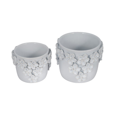 7 Floral Applique Planter, White