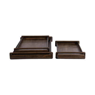 S/3 18/22/26 Kazu Wood Trays, Brown