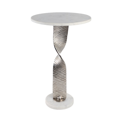 Metal,24twisted Base Accent Table,white/silver Kd