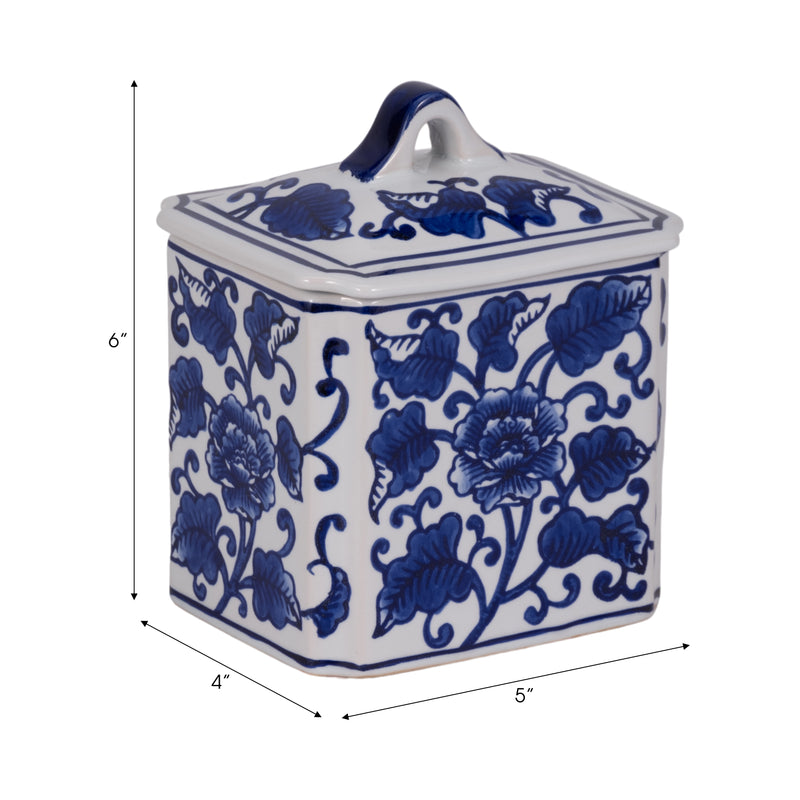 Cer, 6 13oz Rect Chinoiserie Candle W/lid,blu/wht