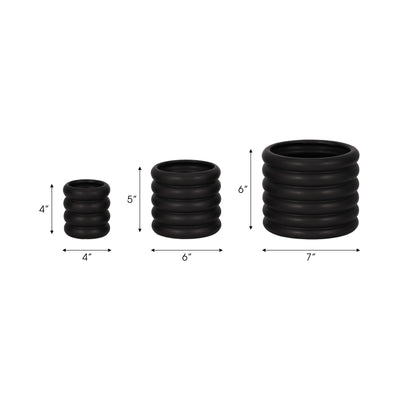 S/3 4/6/7 Stacked Rings Planters, Black