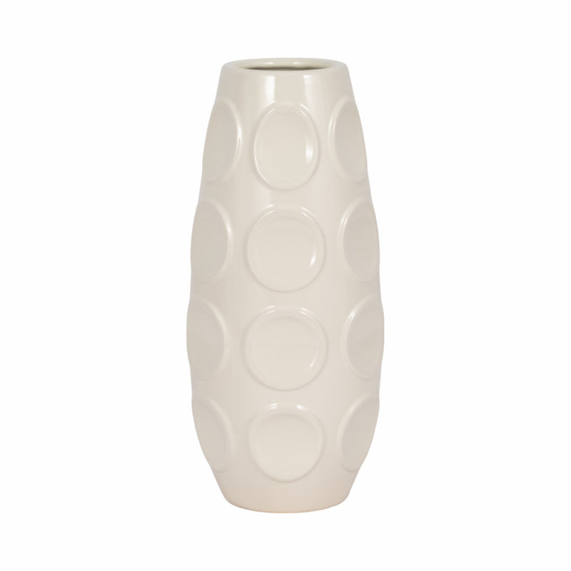 STONEWARE, 13 CIRCLE EMBOSSED VASE, COTTON