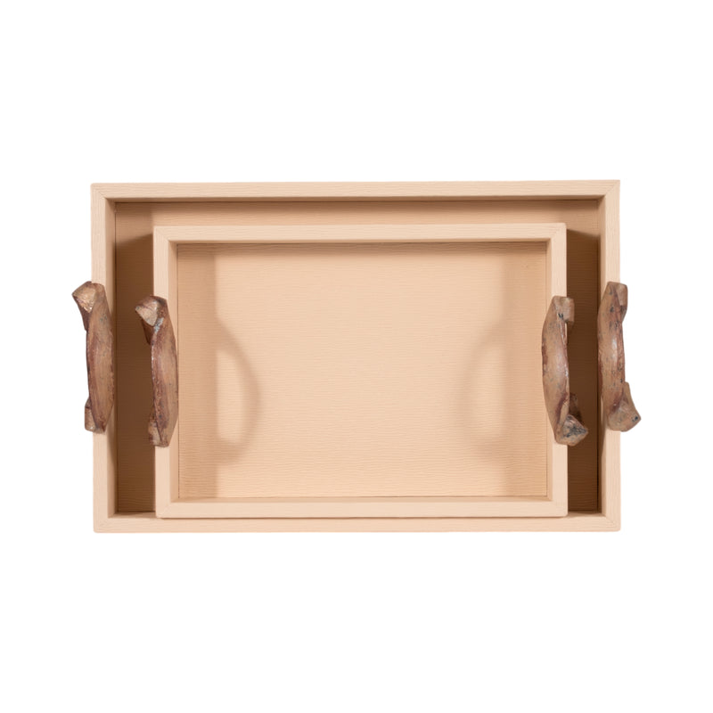 S/2 14/18 Forged Handle Trays, Ivory/bronze