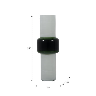 GLASS, 19 MODERN CYLINDER VASE, WHITE/GREEN