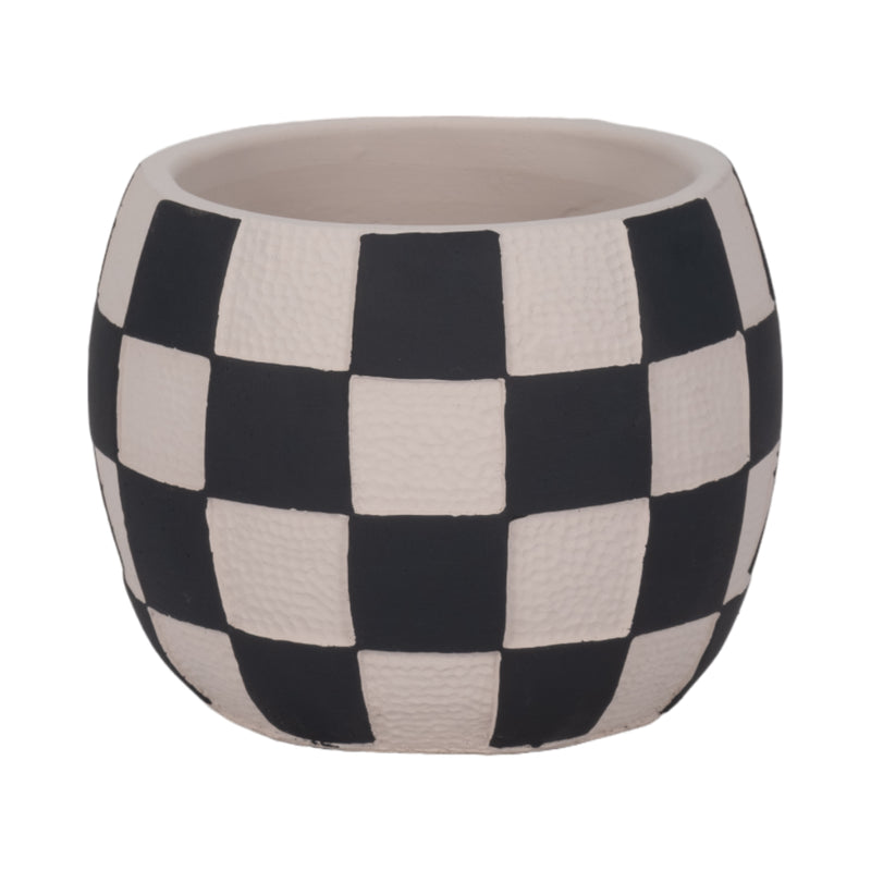 7 Checkerboard Rounded Planter, Black/white