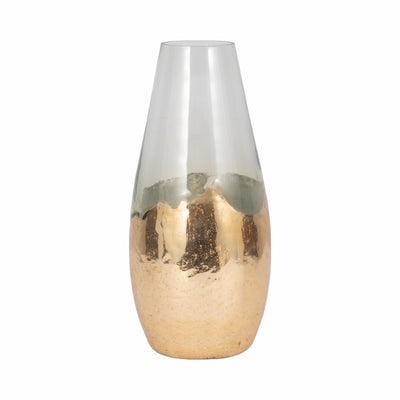 GLASS, 15 GOLD DIPPED VASE, CLEAR