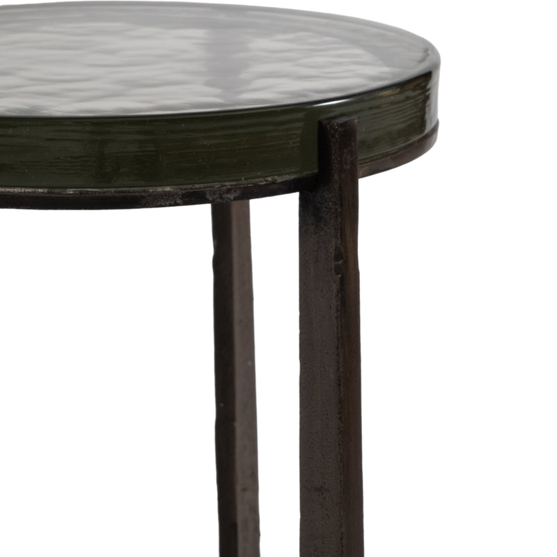 22 Thick Glass Top Round Accent Table, Antique Br