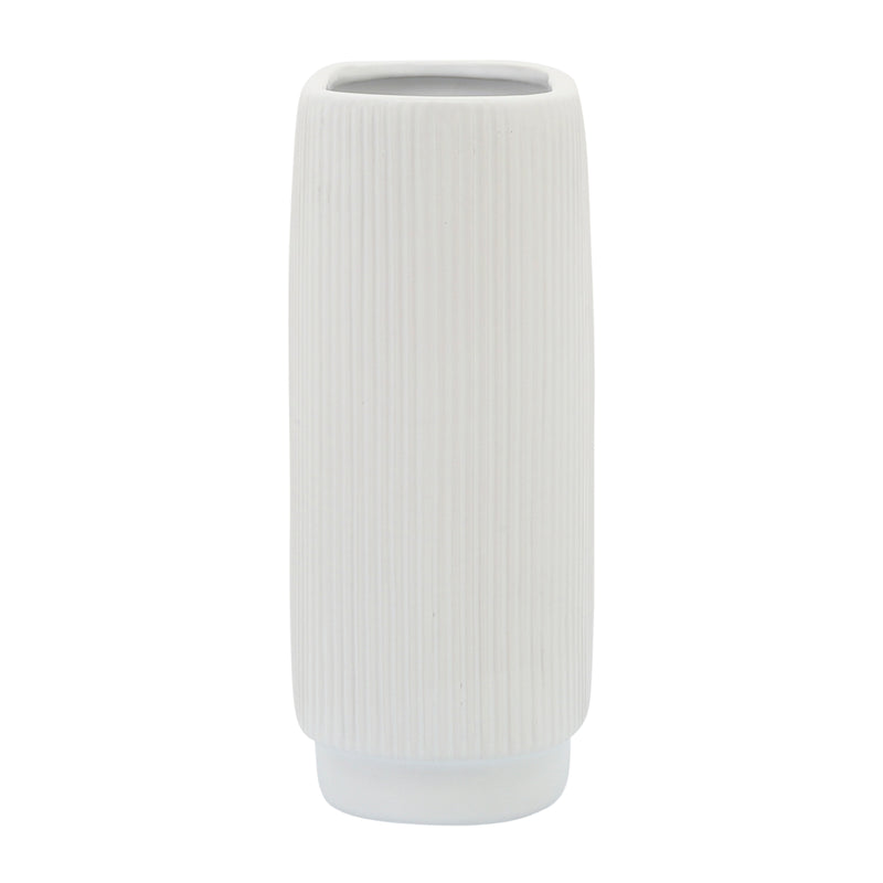 CER, 12H RIDGED VASE, WHITE