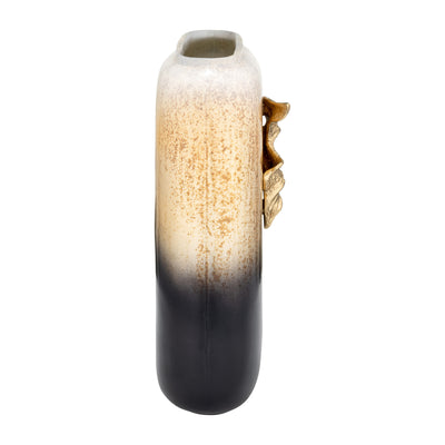 GLASS,13,VASE W/WING HANDLE,CHAMPAGNE/BLK