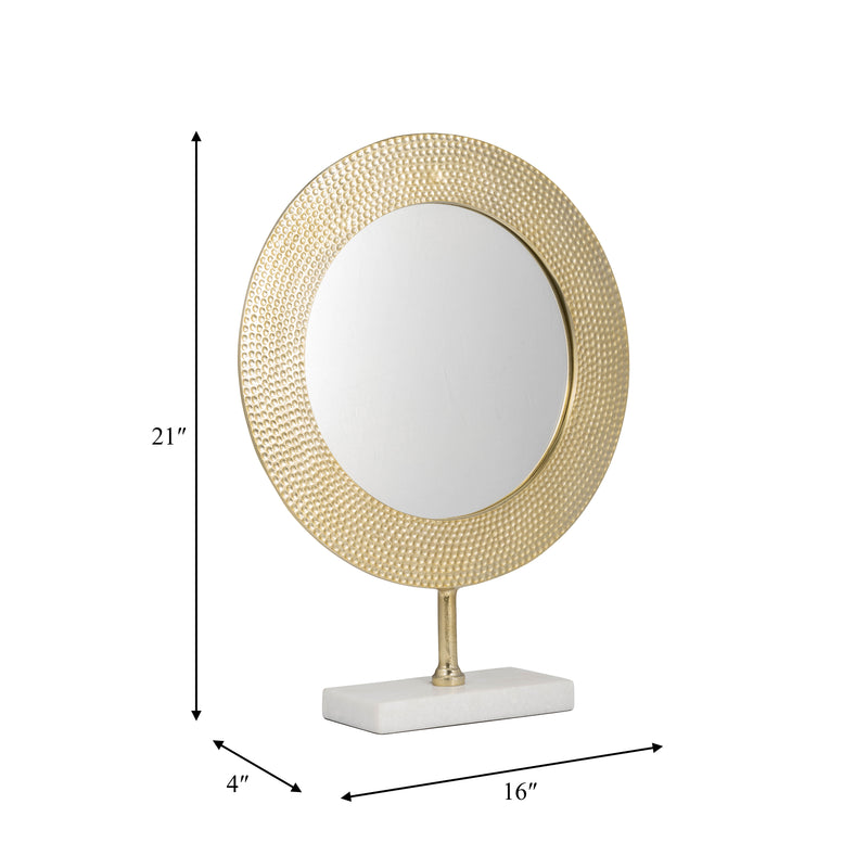 METAL 21 HAMMERED MIRROR ON STAND, GOLD