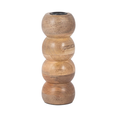 WOOD, 7 RIBBED VOTIVE HOLDER, BROWN