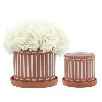 S/2 TERRACOTTA PLANTERS W/ SAUCER 6/8, ORANGE