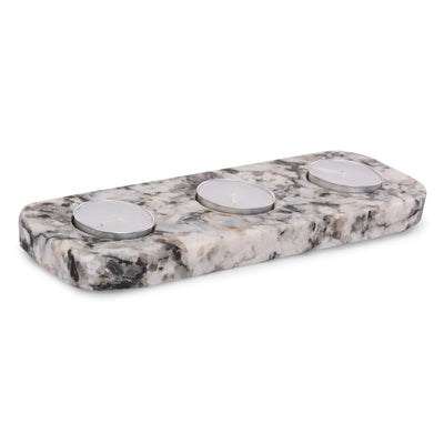 9x3 Marble 3-tealight Holder, White/black