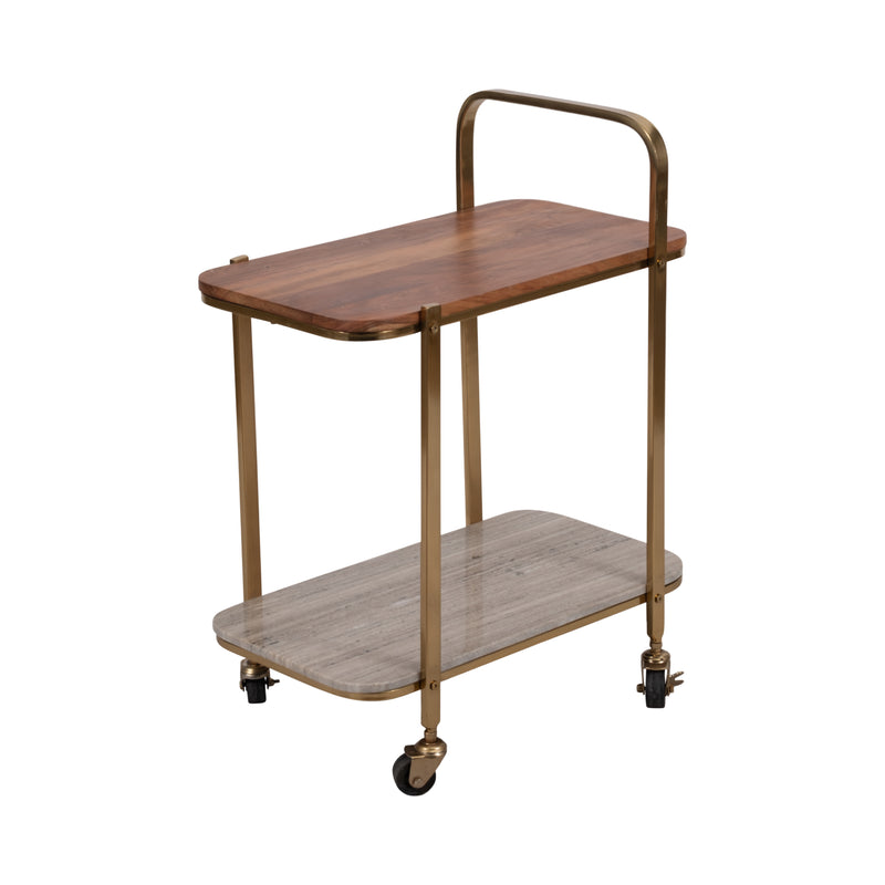 31 MARBLE SHELF BAR CART, GOLD KD