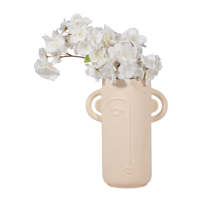 Cer, 10 Face Vase W/ Handles, Ivory