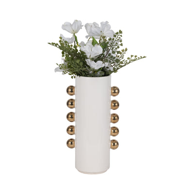 Cer, 13 Vase W/ Side Knobs, White/gold